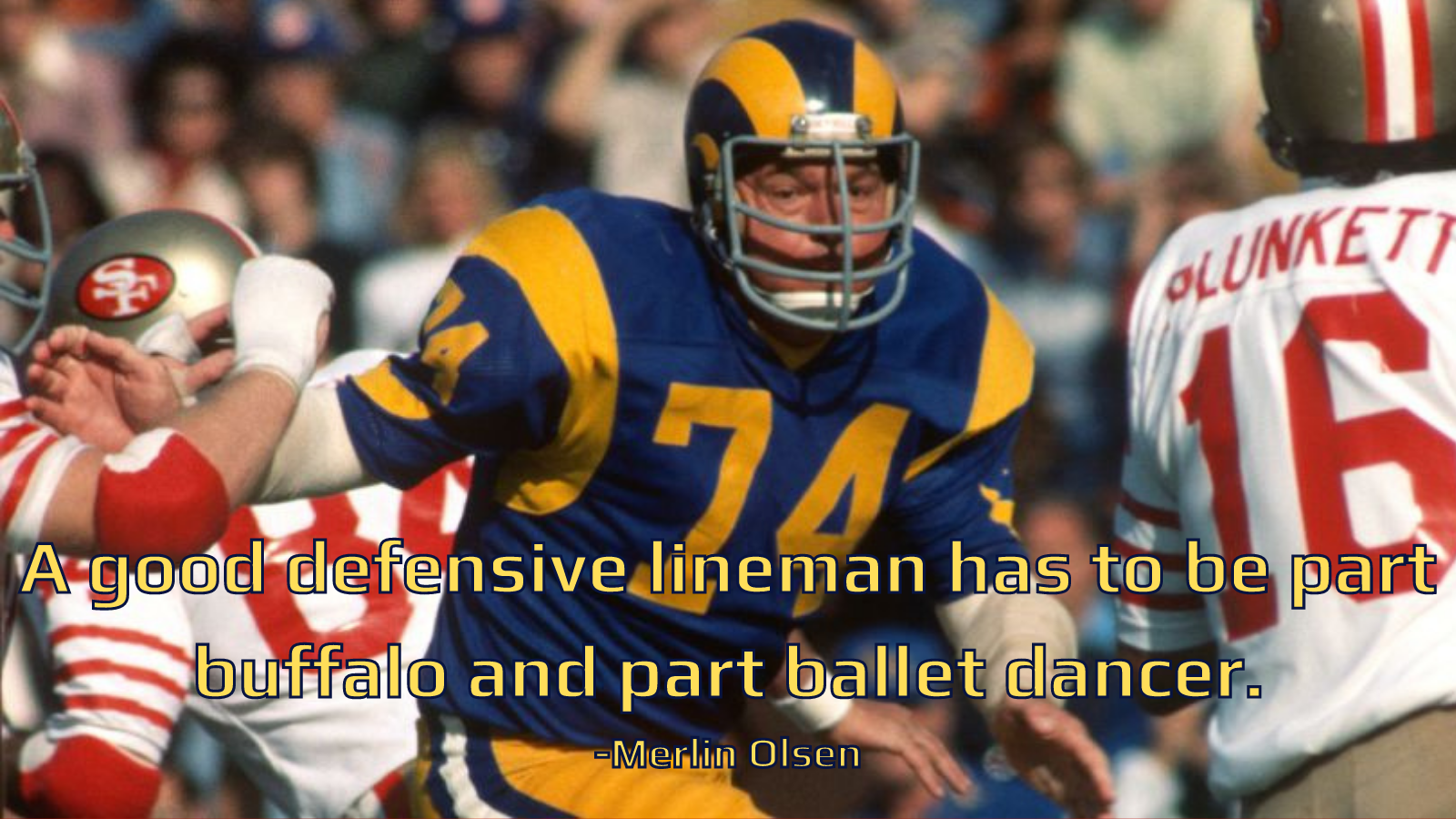 Defensive Tackle Merlin Olsen of the Los Angeles Rams in this