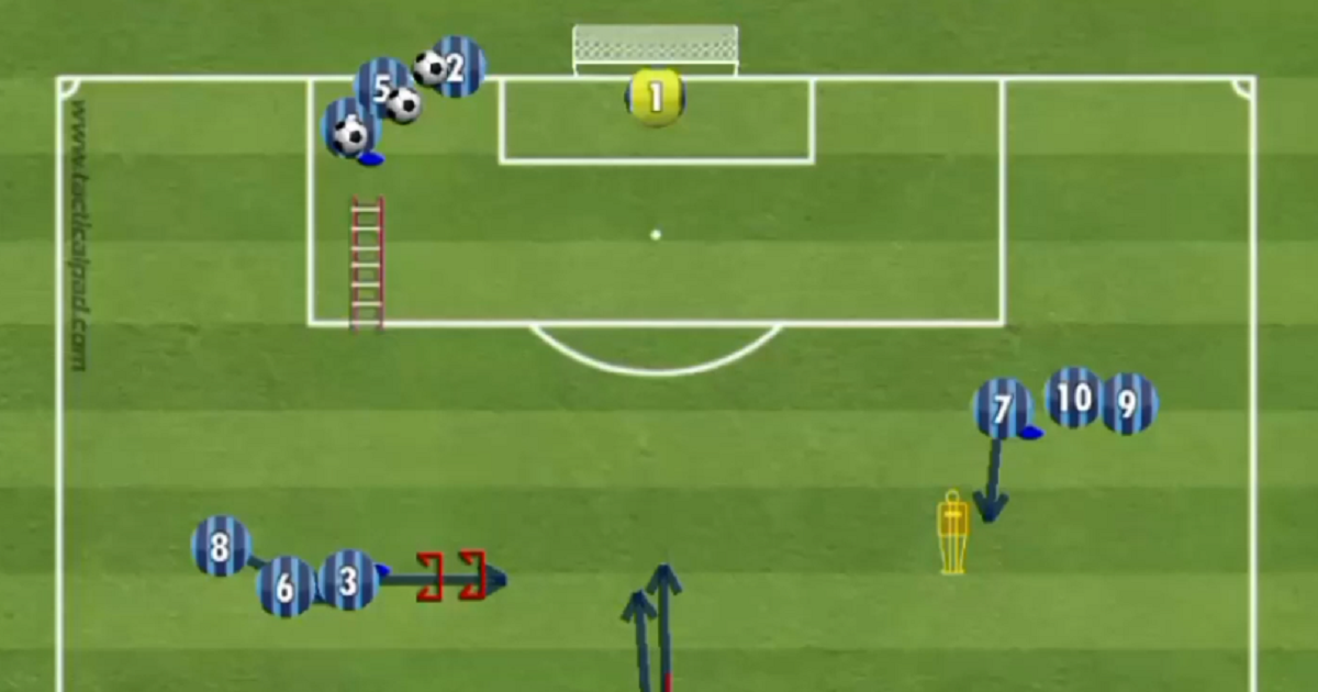 Animation. Soccer Drill: Coordination, Passing and Goal Scoring